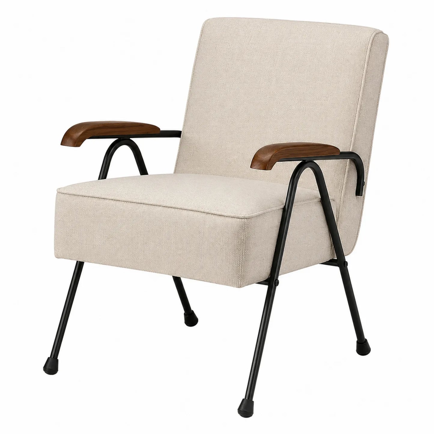 Sessel mit Metallrahmen und Holzarmlehnen Beige