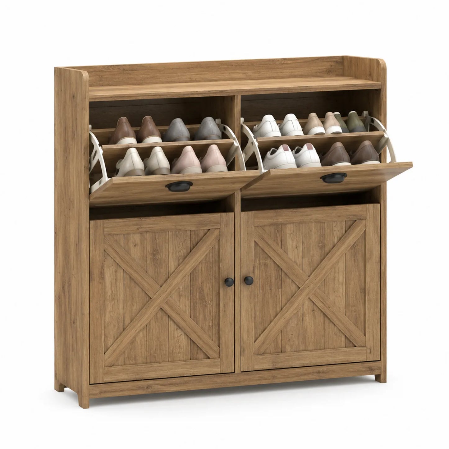 Schuhschrank aus Holz mit Doppeltüren und Kippsystem 120x30x90 cm