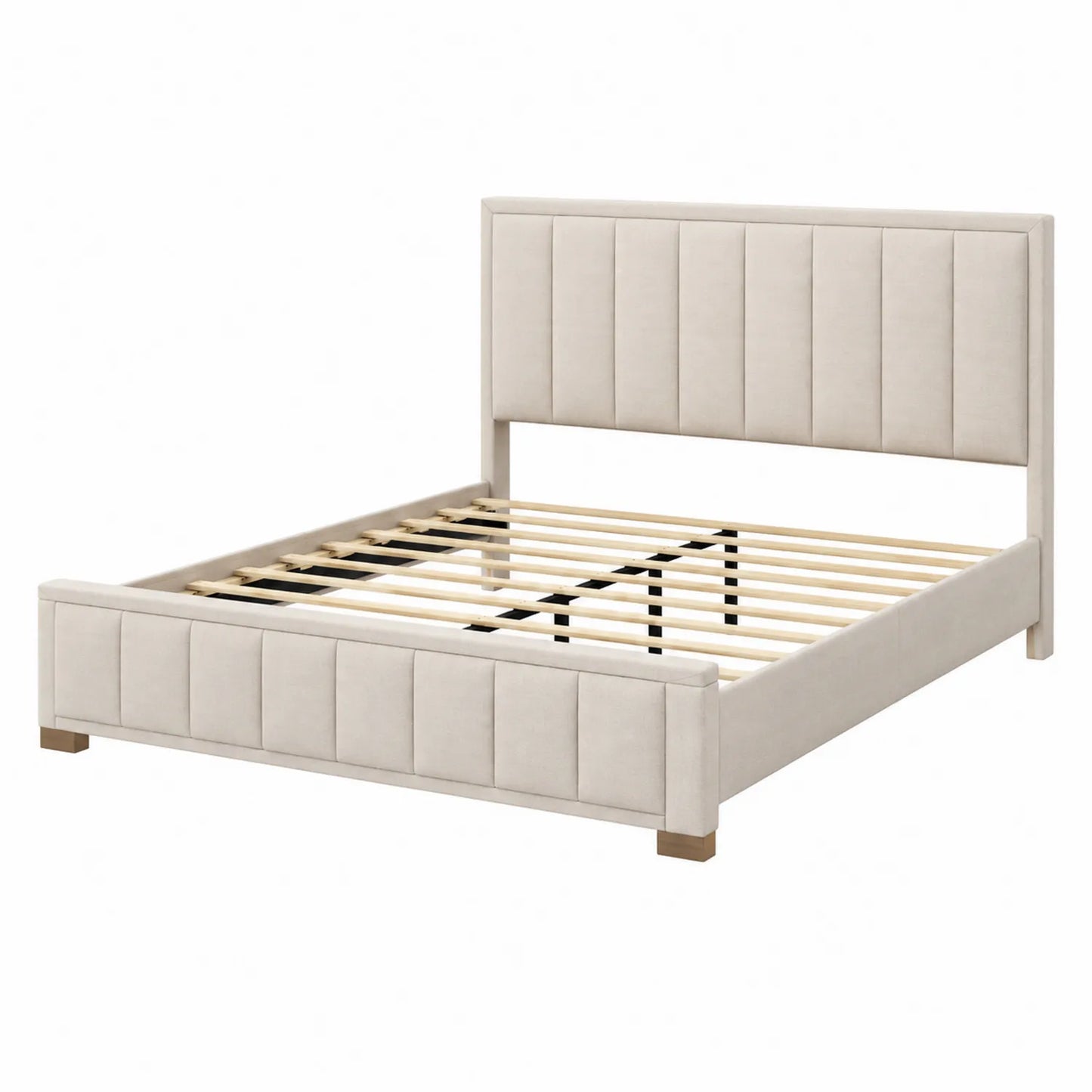 Doppelbett aus Leinenstoff und Massivholz Beige 200x180 cm