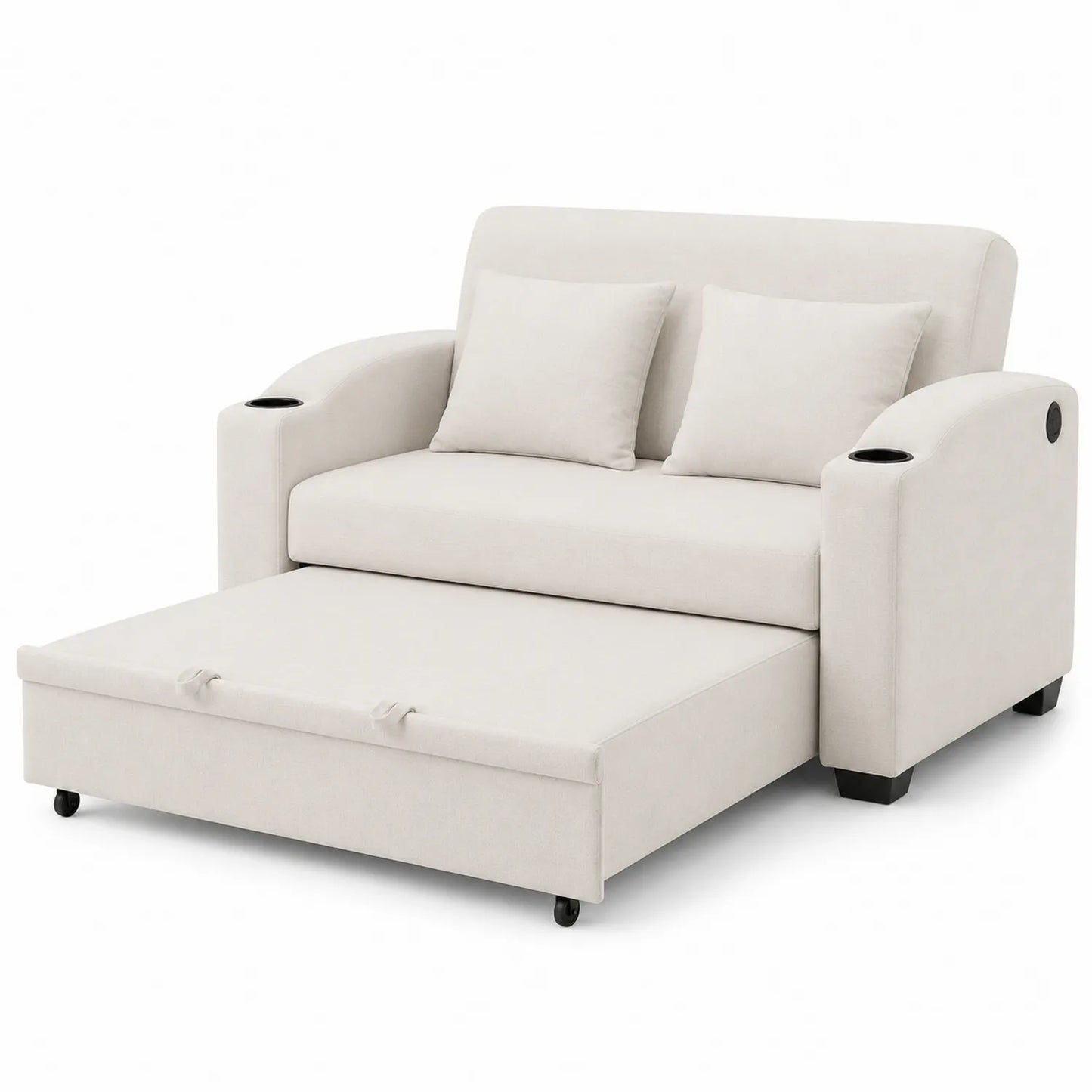 2-Sitzer Schlafsofa Stoff Beige mit Bettfunktion und Kissen