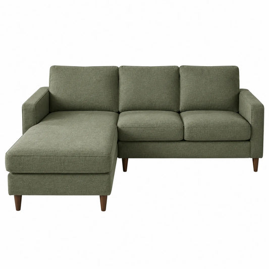 Ecksofa mit Ottomane aus Leinenoptik Grün