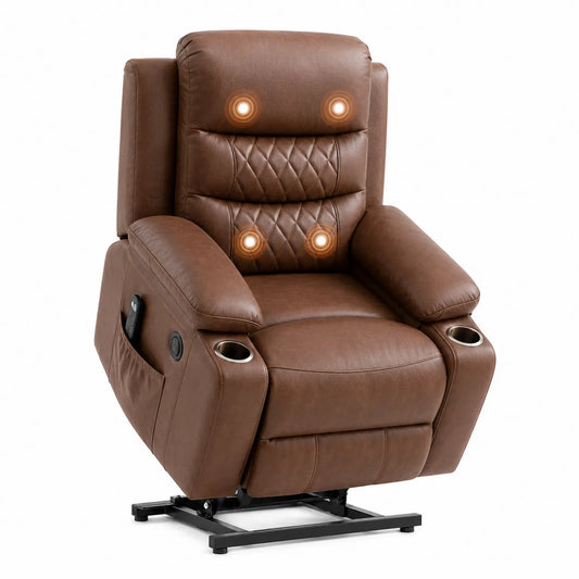 Elektrischer Massagesessel Kunstleder Braun mit Heizfunktion
