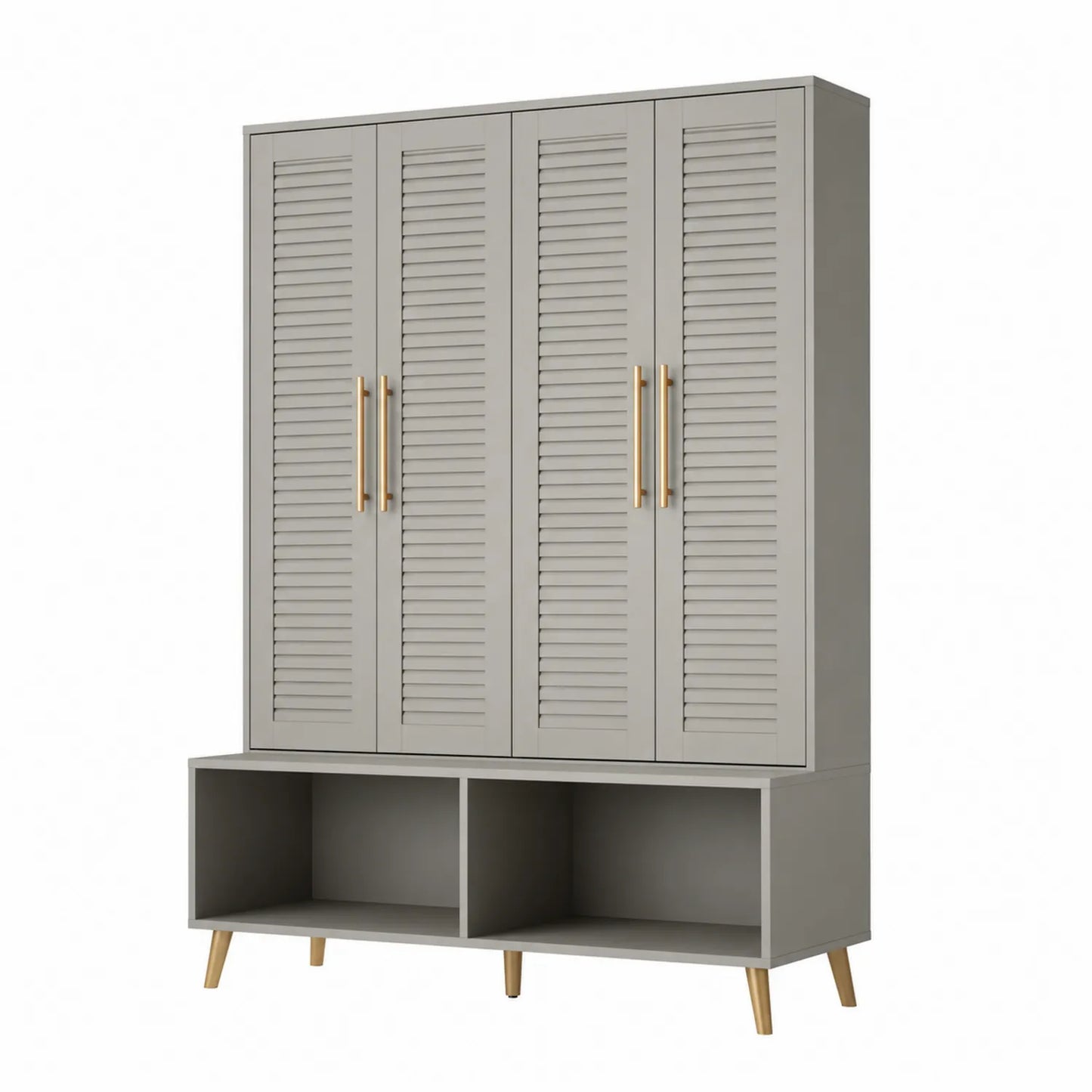 Schuhschrank aus MDF mit Lamellentüren und Regalen