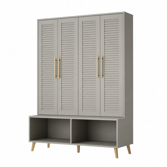 Schuhschrank aus MDF mit Lamellentüren und Regalen