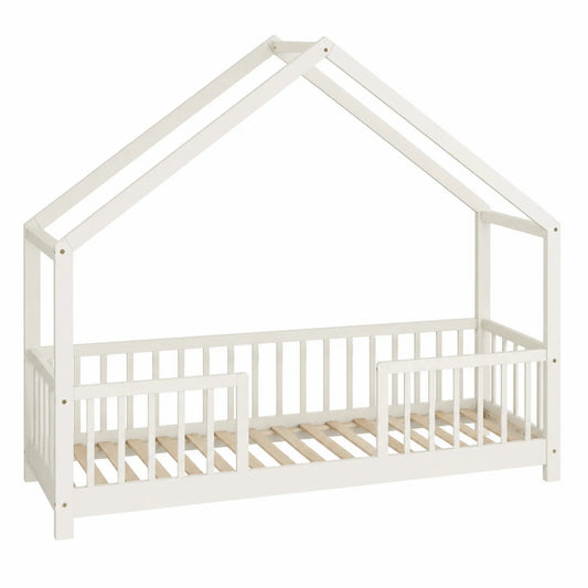 Kinder Hausbett aus Kiefernholz Weiß 200x90 cm