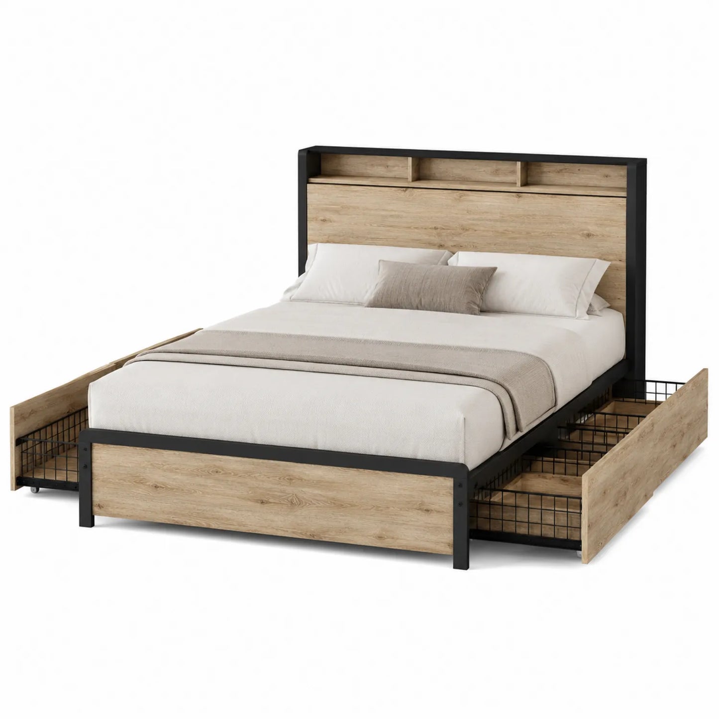 Doppelbett aus Holz und Metall mit Schubladen 200x160 cm