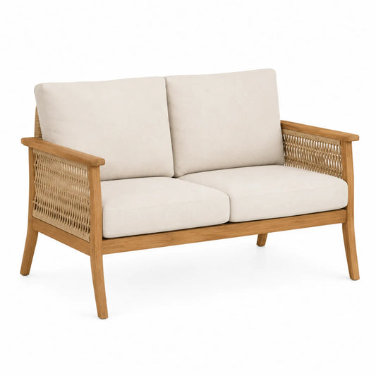 2-Sitzer Gartensofa Akazienholz mit Rattan Beige