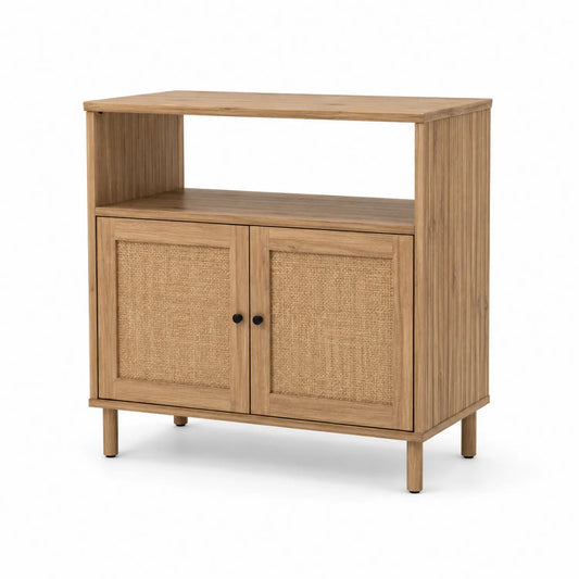 Sideboard Holz mit Geflecht 90x40x80 cm 2 Türen
