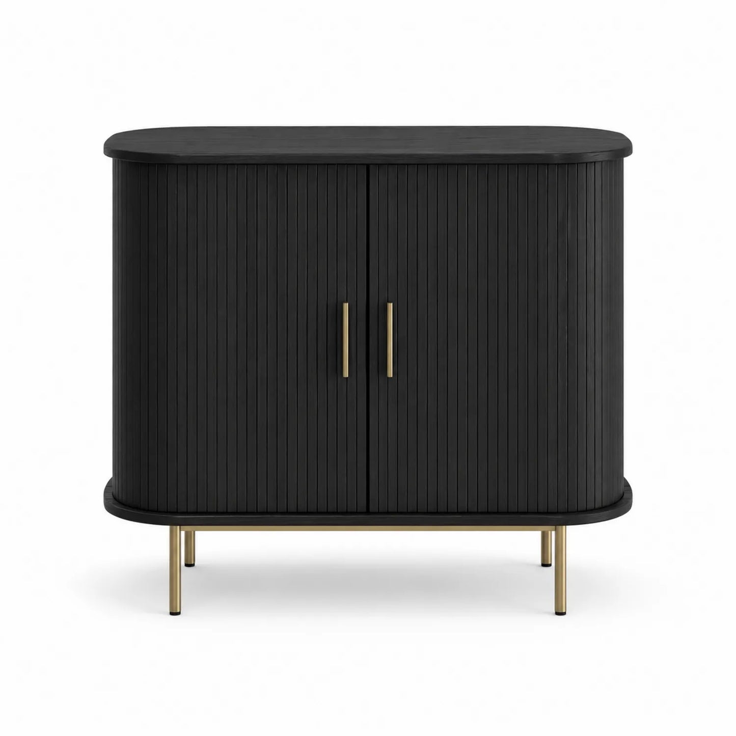 Ovales Holz-Sideboard Schwarz mit Metallfüßen