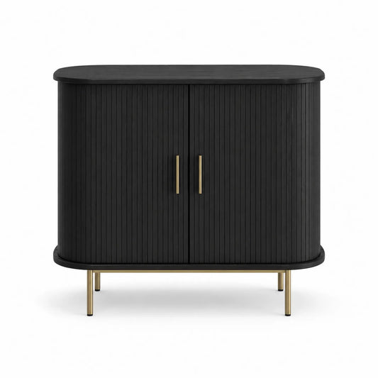 Ovales Holz-Sideboard Schwarz mit Metallfüßen