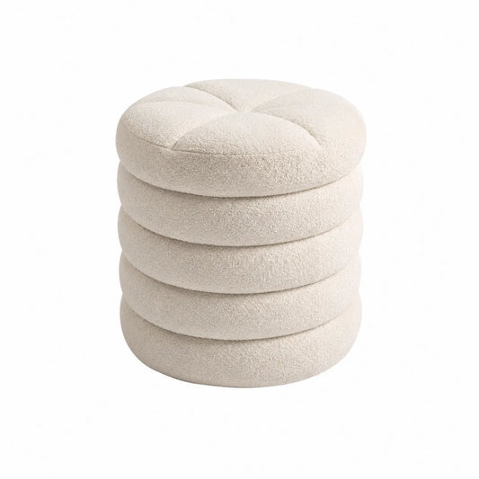 Runder Sitzpouf aus Polyester Beige Ø40 cm Höhe 45 cm